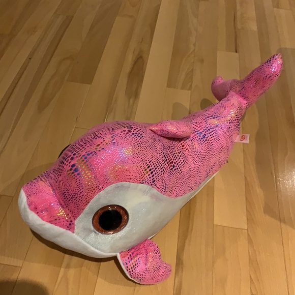 VEUC TY Sparkles Plush Pink Dolphin Glittery And Sparkly 21" Stuffed Animal Toy - Picture 4 of 14